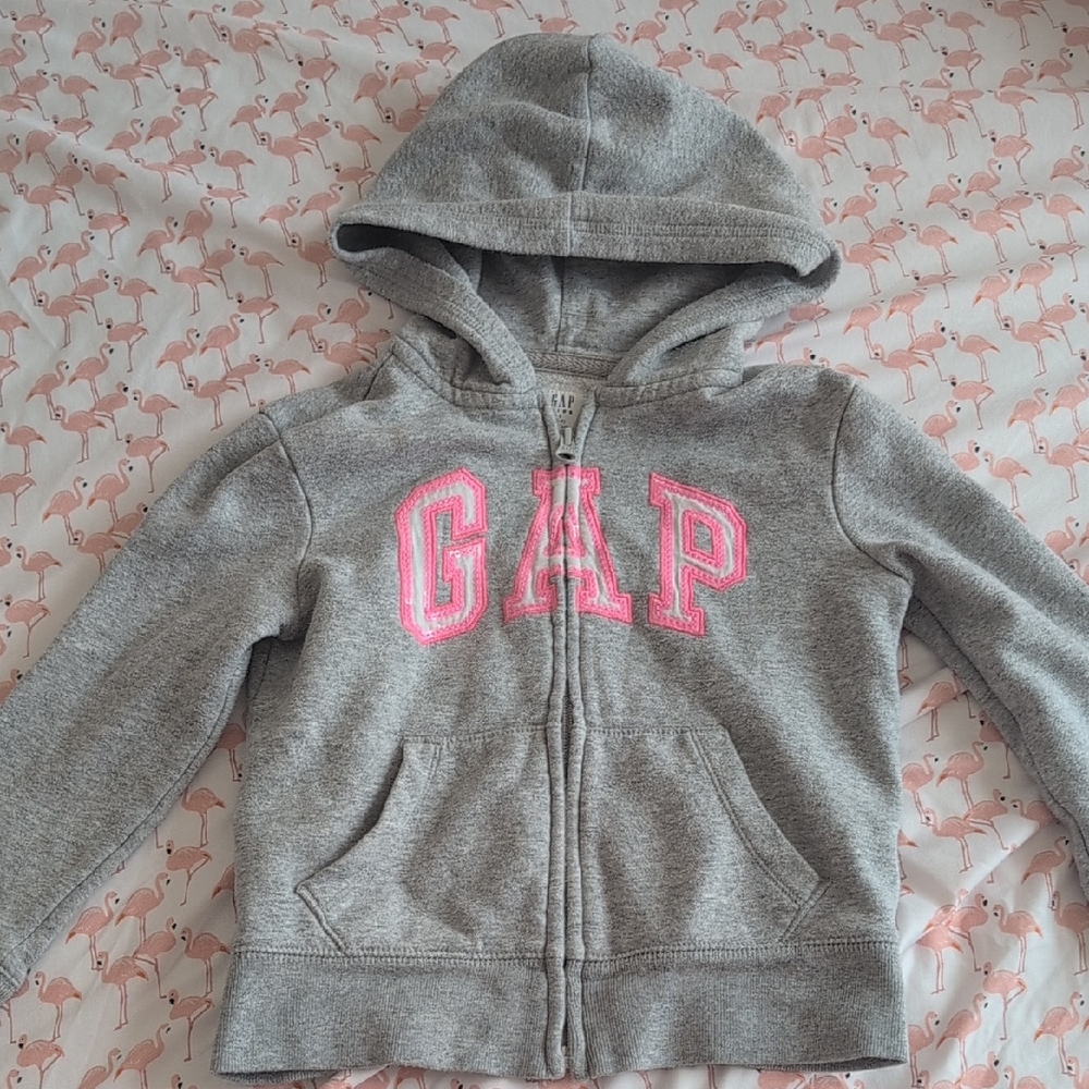 GAP Kids Heather Gray Hoodie with Neon Pink Logo